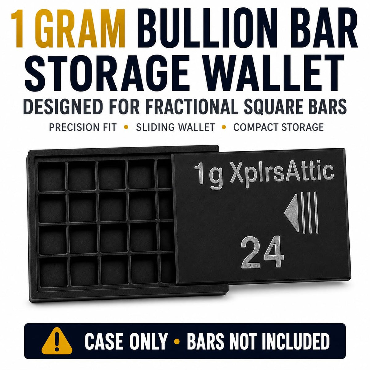 1 Gram Bullion Bar Storage Case – Compatible with Geiger 1g Silver Bars, Fractional Gold & Silver Bar Organizer, Case Only (24-Slots)