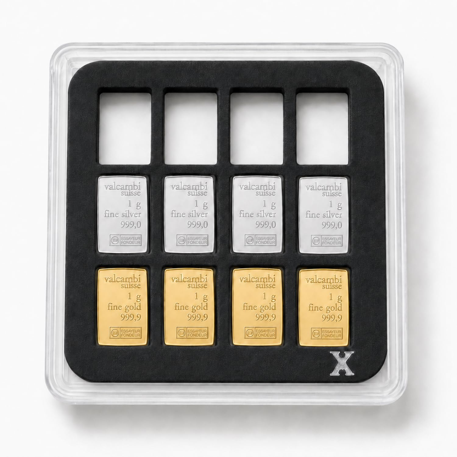 XplrsAttic 1 Gram Silver Bar Display Case 12-Slot Bullion Holder for Valcambi Style CombiBars, Fractional Gold Silver Platinum Stacker Organizer, Wide Format Clear Display Case, Case Only