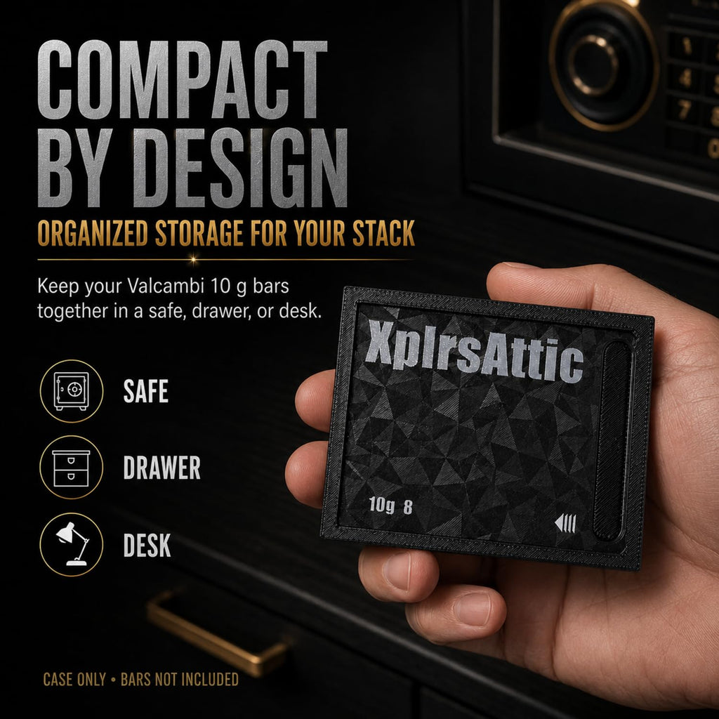 XplrsAttic 10 Gram Bullion Bar Storage Case, Holds 8 Gold Silver Valcambi Bars, 4 Deep Slots Stack 2 Per Slot, Slim Magnetic Sliding Wallet, Coin Case, Bars Not Included