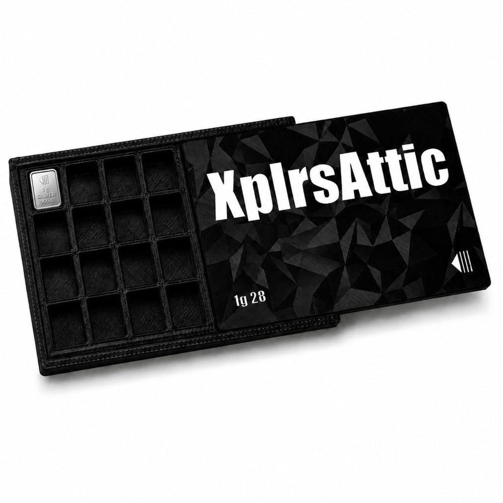 XplrsAttic 1 Gram Bullion Bar Holder Case - 28-Slot Valcambi-Style CombiBar Storage Wallet for Gold Silver Platinum Bars, Stacker Organizer