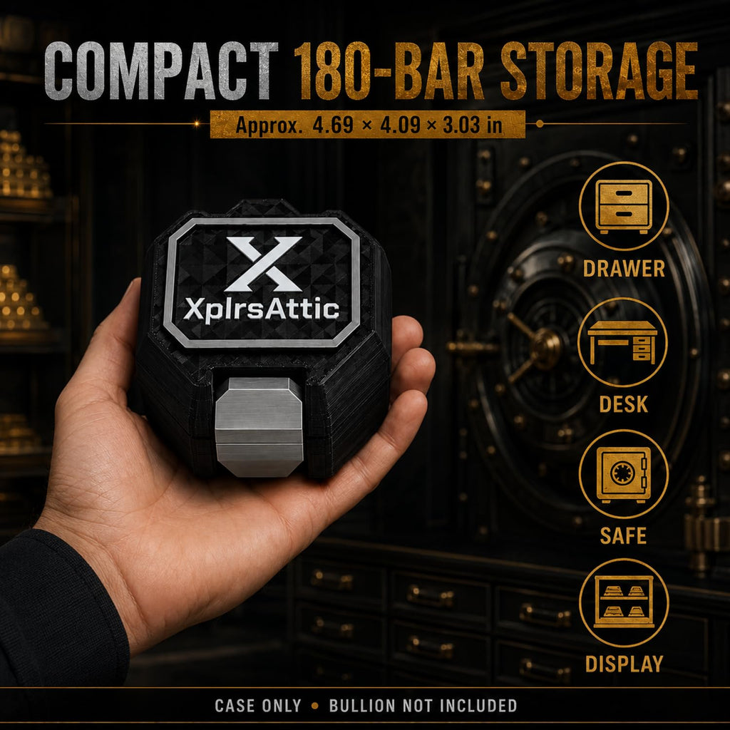 XplrsAttic 180-Slot Bullion Bar Storage Case - 1 Gram Geiger-Style Square Bar Organizer, 9 Removable 18-Slot Trays, Compact Display Holder, Case Only