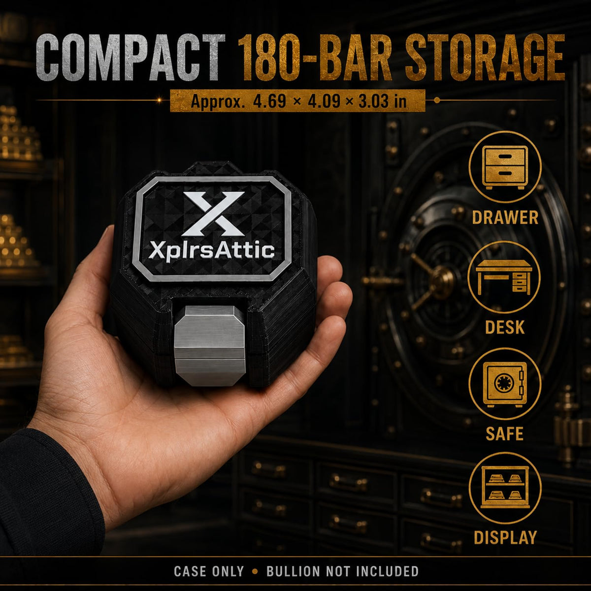 XplrsAttic 180-Slot Bullion Bar Storage Case - 1 Gram Geiger-Style Square Bar Organizer, 9 Removable 18-Slot Trays, Compact Display Holder, Case Only
