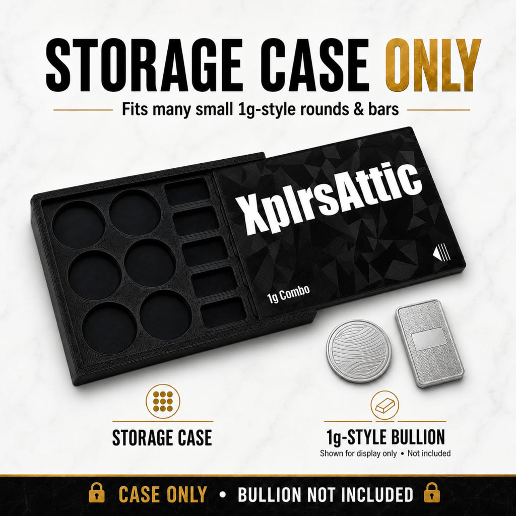 XplrsAttic Combo Coin & Bar Storage Case 16 Slot Wallet for Gold & Silver 1 Gram Rounds and Bars, Holds Up to 22 Pieces, Coin Collecting Accessories & Supplies, Sliding Cover, Case Only