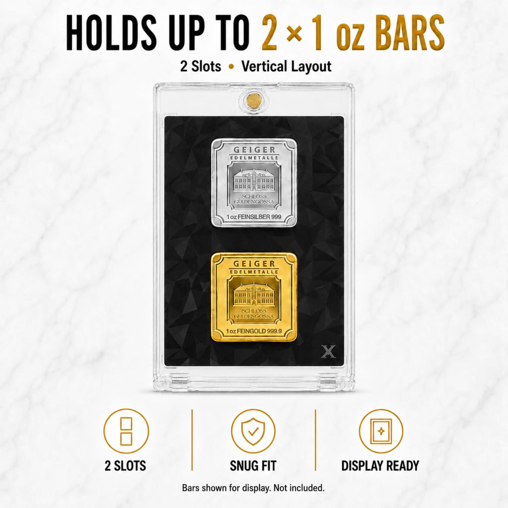 XplrsAttic Geiger Style Square Bar Display Case, Magnetic One Touch Bullion Holder for Gold & Silver Bars, Coin Showcase