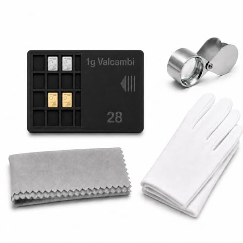 Bullion Collector Storage System – 28-Slot CombiBar Storage Wallet for 1g Gold, Silver, Platinum Bars with 30x Loupe Magnifier, White Cotton Gloves & Microfiber Cleaning Cloth, Case Only