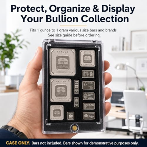 Small Bullion Storage Display Case for 1oz, 20g, 10g, 5g, 1g Gold, Silver, Platinum Bars, Magnetic Closure