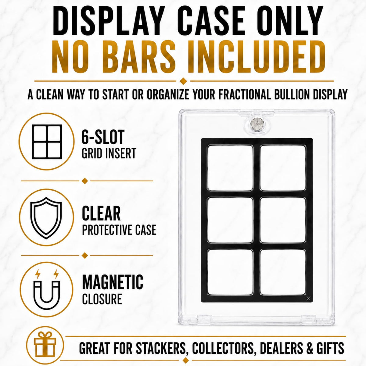 XplrsAttic Geiger Style Square Bar Display Case, Magnetic One Touch Bullion Holder for Gold & Silver Bars, Coin Showcase