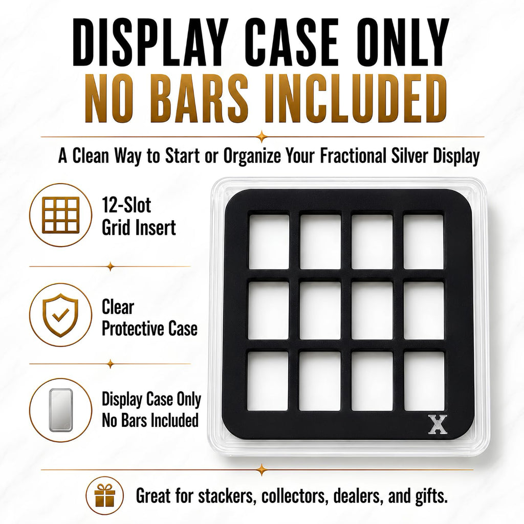 XplrsAttic 1 Gram Silver Bar Display Case 12-Slot Bullion Holder for Valcambi Style CombiBars, Fractional Gold Silver Platinum Stacker Organizer, Wide Format Clear Display Case, Case Only