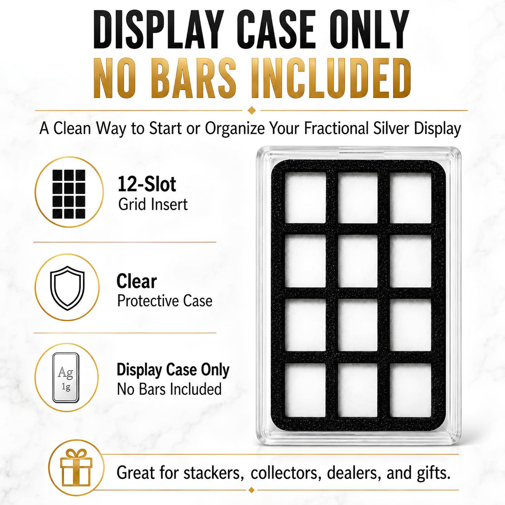 XplrsAttic 1 Gram Silver Bar Display Case - 12-Slot Bullion Holder for Valcambi-Style CombiBars, Fractional Gold Silver Platinum Stacker Organizer for Desk, Safe & Collector Storage