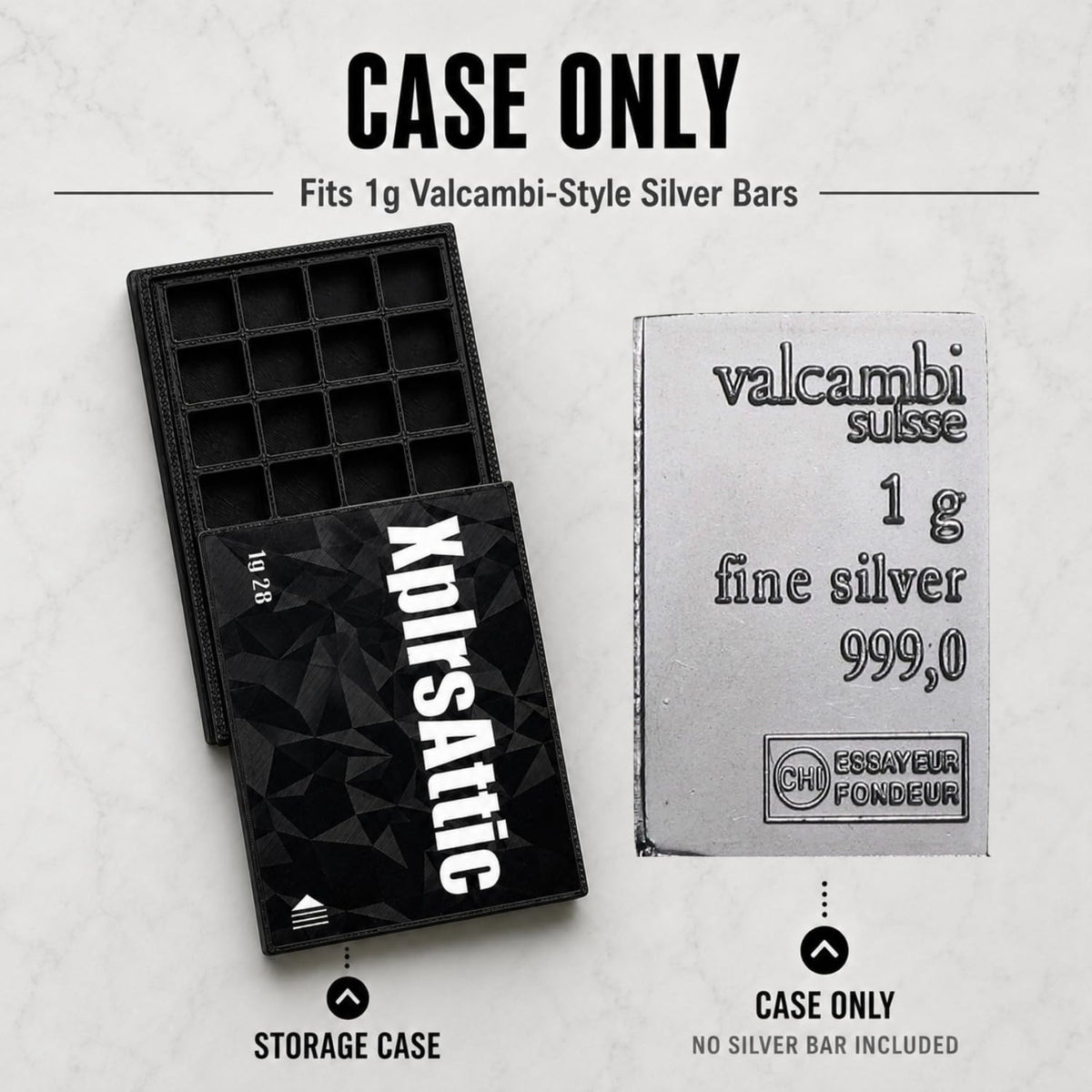 XplrsAttic 1 Gram Bullion Bar Holder Case - 28-Slot Valcambi-Style CombiBar Storage Wallet for Gold Silver Platinum Bars, Stacker Organizer