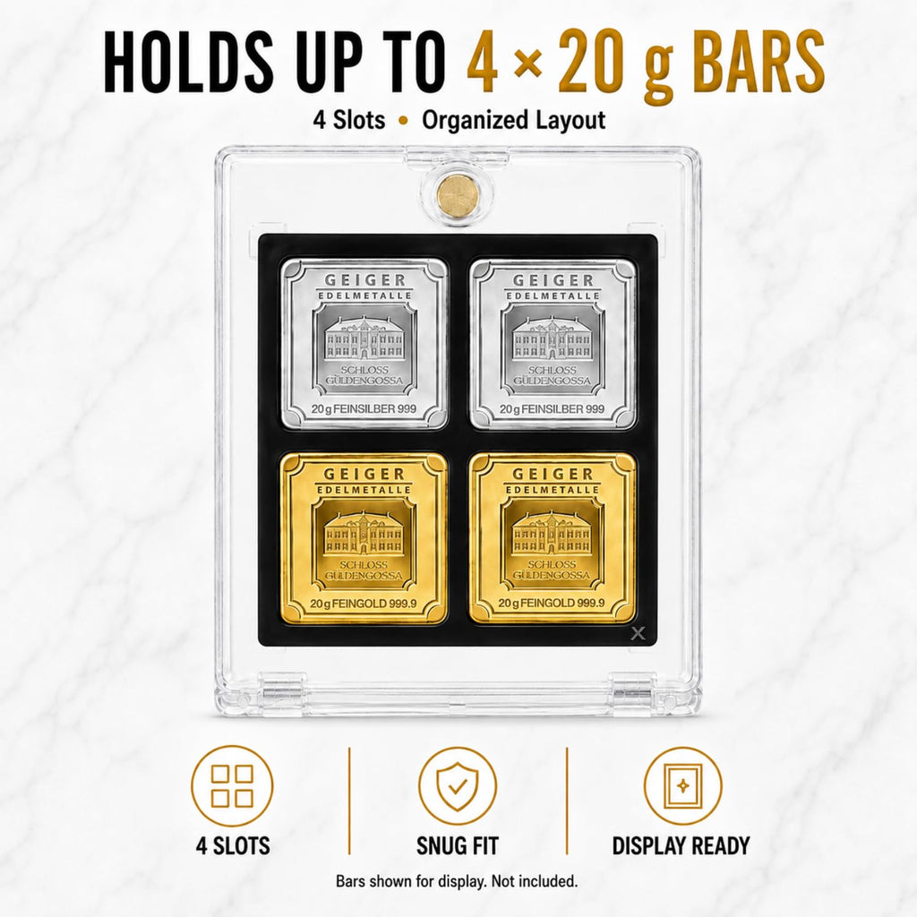 XplrsAttic Geiger Style Square Bar Display Case, Magnetic One Touch Bullion Holder for Gold & Silver Bars, Coin Showcase