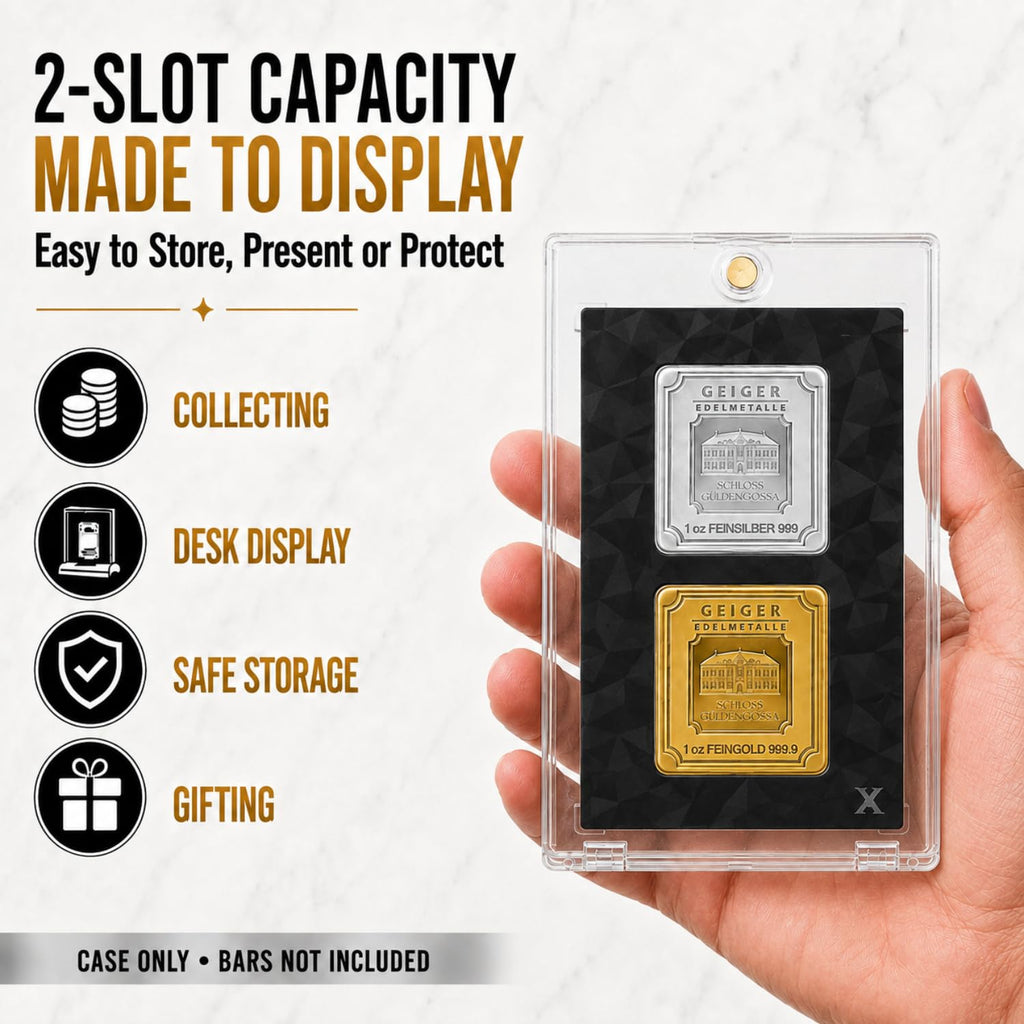 XplrsAttic Geiger Style Square Bar Display Case, Magnetic One Touch Bullion Holder for Gold & Silver Bars, Coin Showcase