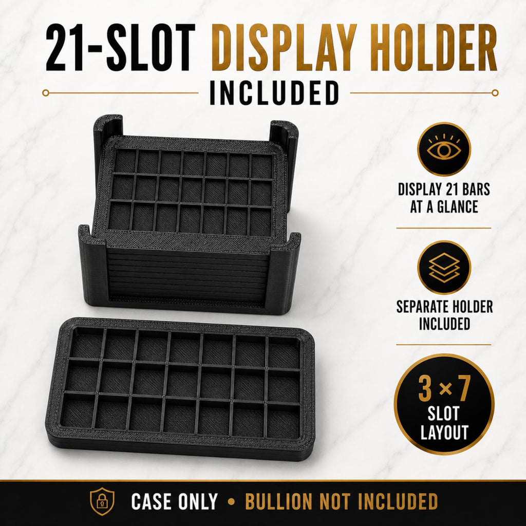XplrsAttic 210-Slot Bullion Bar Storage Case - 1 Gram Valcambi-Style CombiBar Organizer, 10 Removable 21-Slot Trays, Compact Display Holder, Case Only