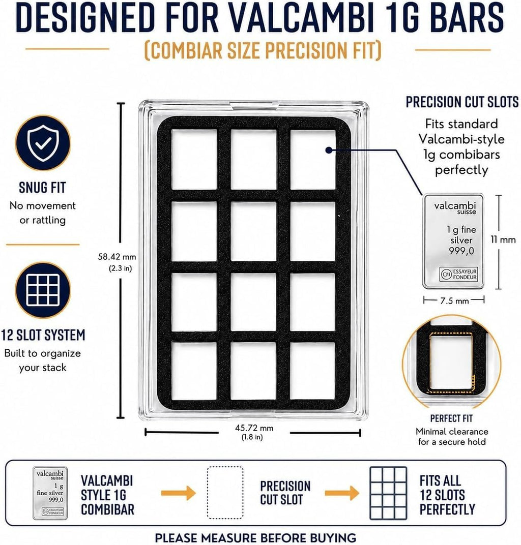 Display Case for Combibars Gold Silver Platinum Bars 1 Gram Holders | Collectible Display Holder for Desk, Office, or Gift