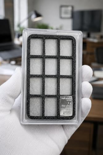 Display Case for 1 Gram Valcambi-Style CombiBars Gold Silver Platinum Bars with Cotton Handling Gloves – 12-Slot Collector Holder for Desk, Office, Gift Display (Includes 1 Bar)