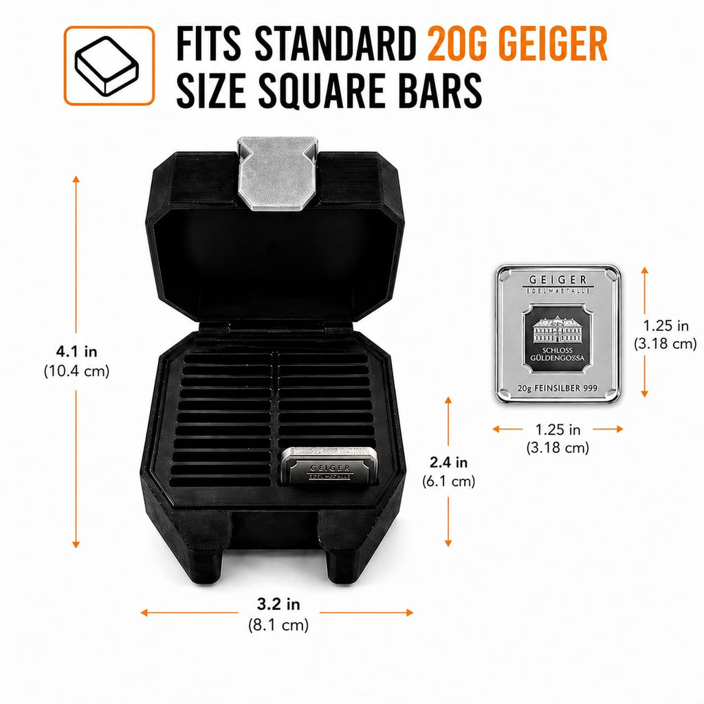 20g Square Bullion Bar Storage Case – 24 Slot Fractional Silver & Gold Bar Holder, Black Collector Display Organizer for 20 Gram Bars, Desk Safe Storage Case Only
