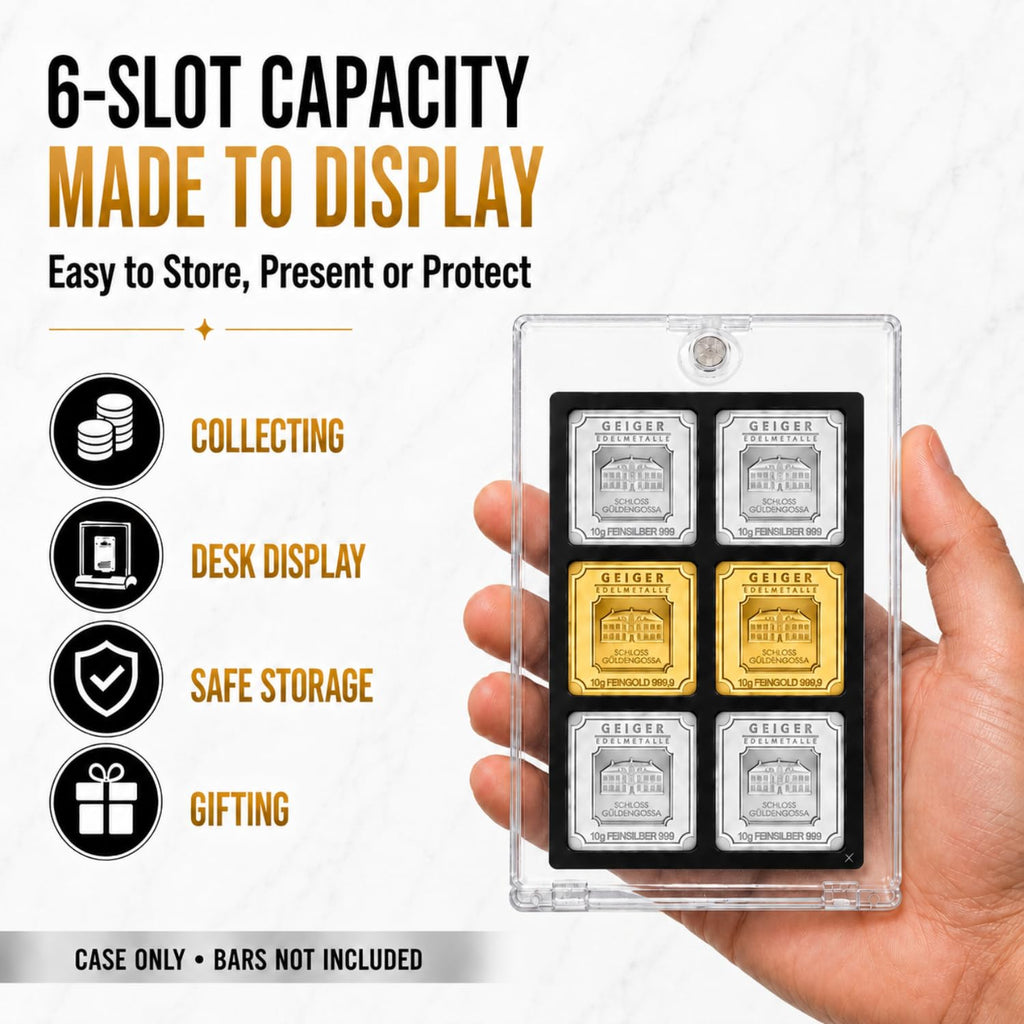 XplrsAttic Geiger Style Square Bar Display Case, Magnetic One Touch Bullion Holder for Gold & Silver Bars, Coin Showcase