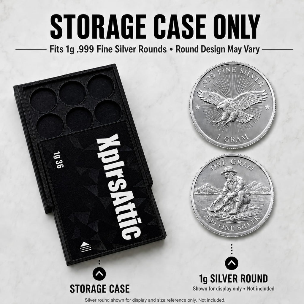 XplrsAttic 1 Gram Round Storage Case - 36-Slot Holder for Gold, Silver & Platinum Bullion Rounds, 15mm Precision Slots with Sliding Cover