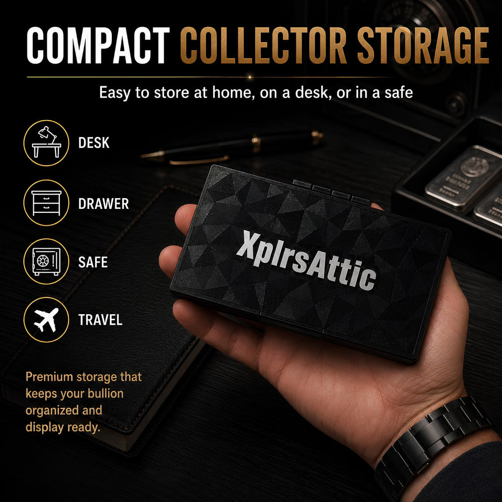 XplrsAttic Multi Size Bullion Bar Storage Case - 8 Slot Geiger Style Bar Organizer for 1oz, 20g, 10g, 5g & 1g Gold & Silver Bars, Hinged Case with Magnetic Closure, Case Only