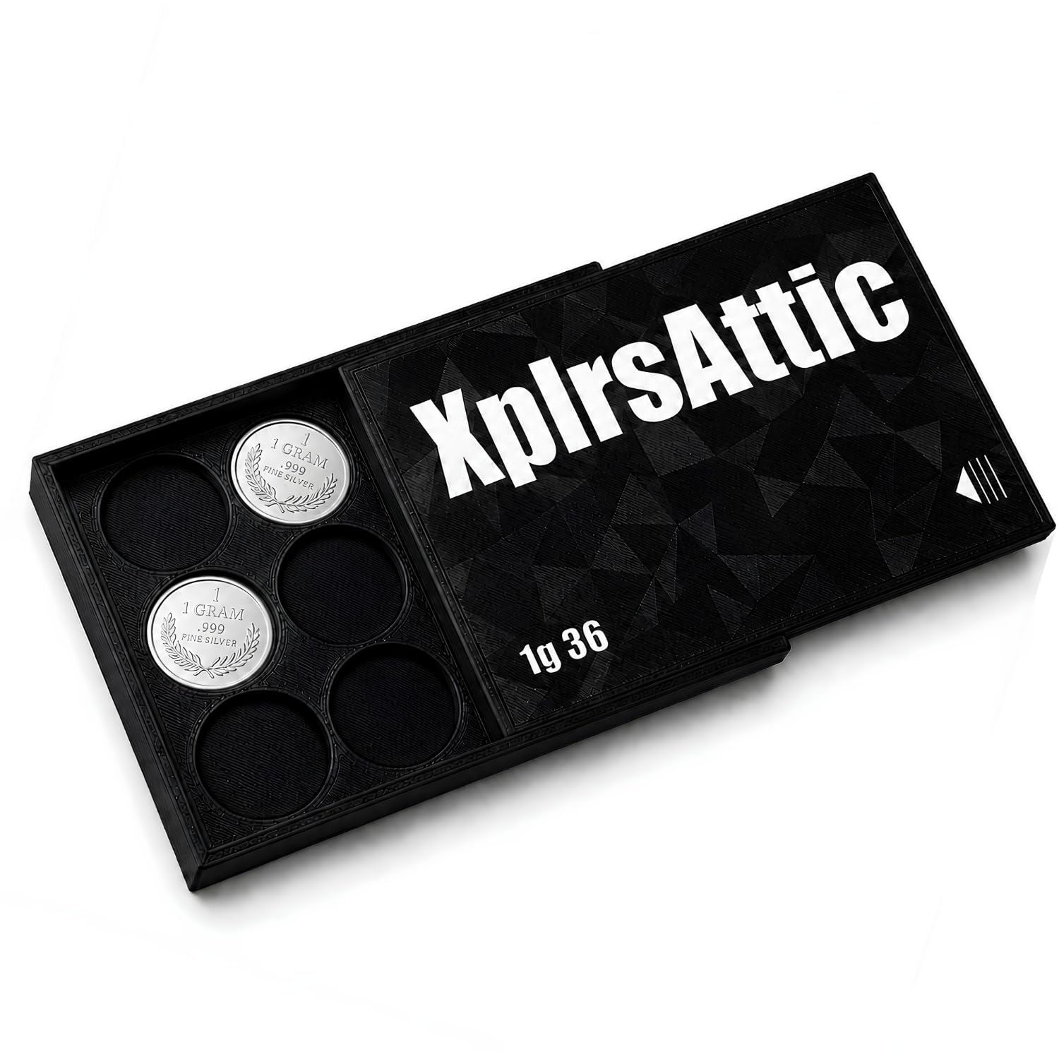 XplrsAttic 1 Gram Round Storage Case - 36-Slot Holder for Gold, Silver & Platinum Bullion Rounds, 15mm Precision Slots with Sliding Cover