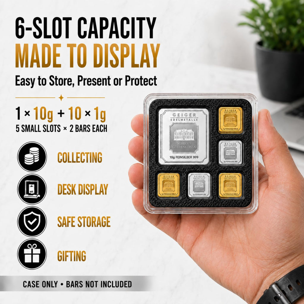 XplrsAttic 10g & 1g Square Bar Display Case, Geiger Style Gold Silver Bullion Capsule Holder, Fits 1x 10 Gram + Up to 10x 1 Gram, Coin Holder Case, Bars Not Included