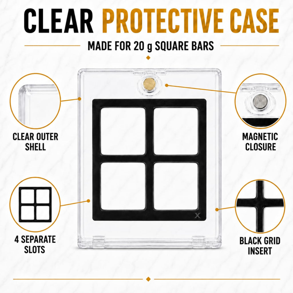 XplrsAttic Geiger Style Square Bar Display Case, Magnetic One Touch Bullion Holder for Gold & Silver Bars, Coin Showcase