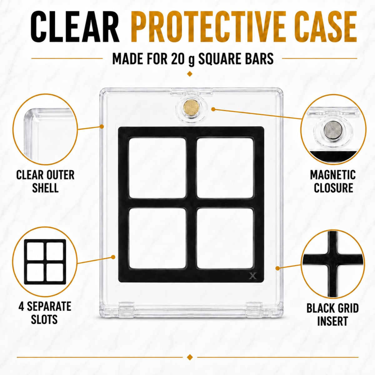 XplrsAttic Geiger Style Square Bar Display Case, Magnetic One Touch Bullion Holder for Gold & Silver Bars, Coin Showcase