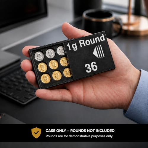 Bullion Storage Case for 1g Rounds - Holds 36 Gold Silver Platinum Rounds - 15 mm Precision Holder with Sliding Cover - Compact Organizer (Case Only, Bars Not Included)