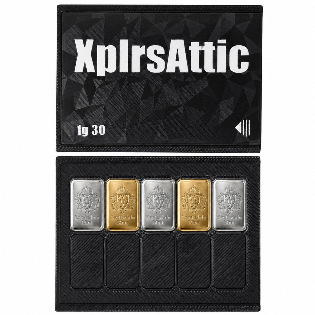 XplrsAttic 1 Gram Bar Storage Case with Slide Cover-10 Slots Tray Holds Up to 30 Scottsdale Style Mini Bars, Compact Bullion Display Organizer, Case Only
