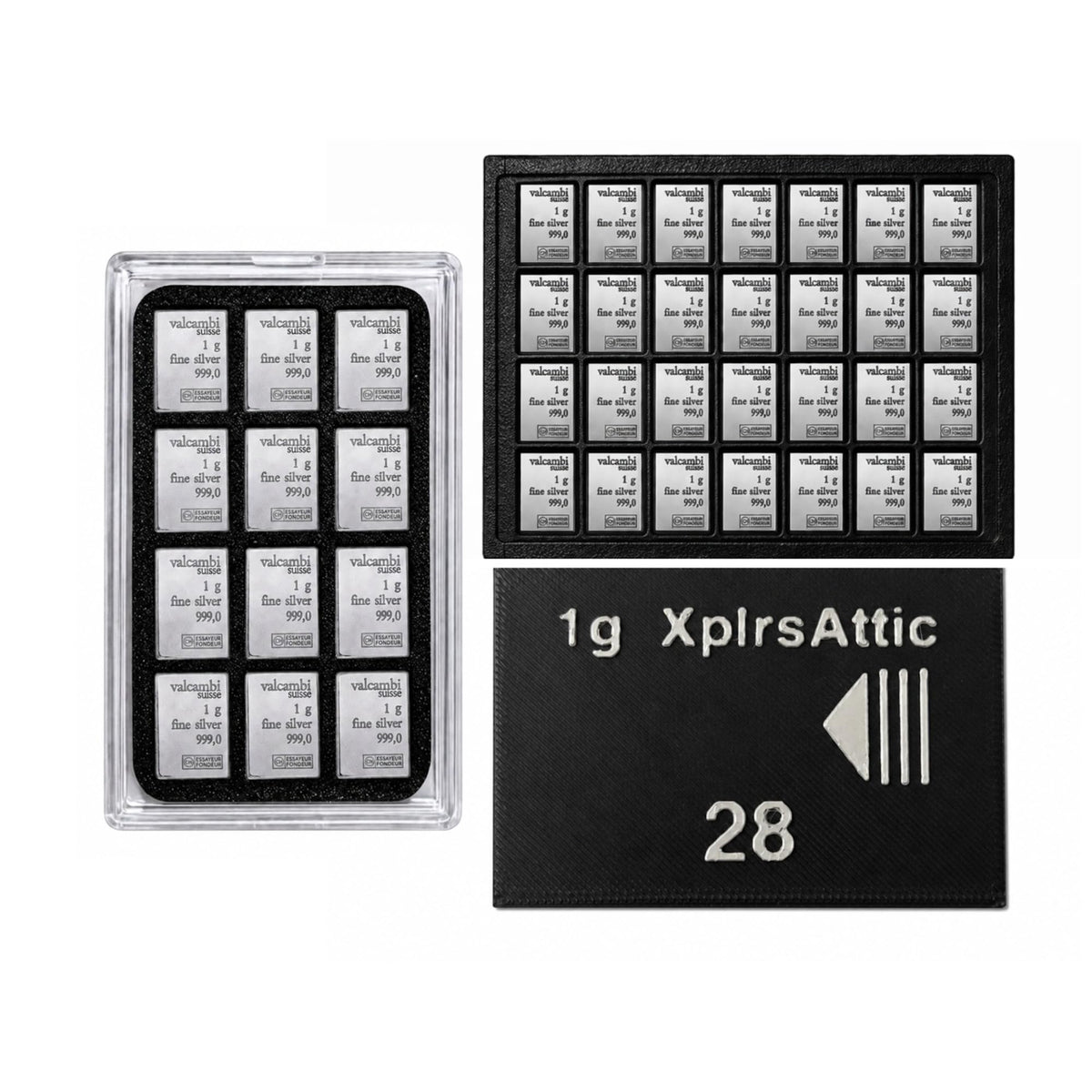 1g Bullion Bar Storage Case Bundle – 28 Slot Sliding Wallet + 12 Slot Display Case for Valcambi Style CombiBars, Silver Gold Platinum Bar Organizer, Desk Safe Pocket Storage (Cases Only)