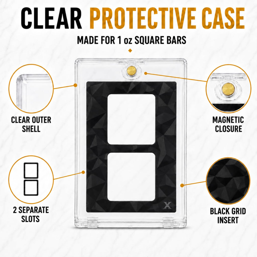 XplrsAttic Geiger Style Square Bar Display Case, Magnetic One Touch Bullion Holder for Gold & Silver Bars, Coin Showcase