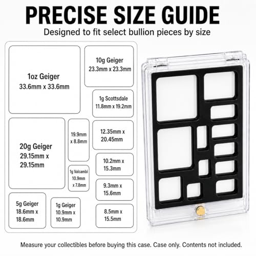 Small Bullion Storage Display Case for 1oz, 20g, 10g, 5g, 1g Gold, Silver, Platinum Bars, Magnetic Closure
