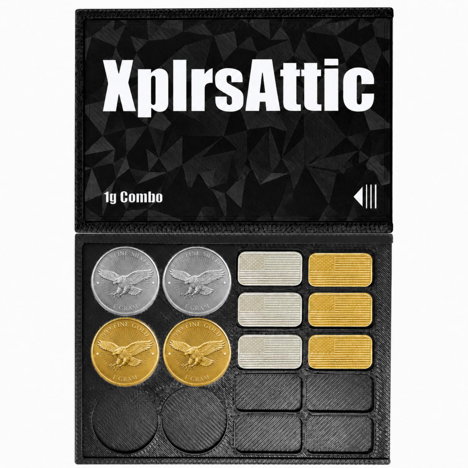 XplrsAttic Combo Coin & Bar Storage Case 16 Slot Wallet for Gold & Silver 1 Gram Rounds and Bars, Holds Up to 22 Pieces, Coin Collecting Accessories & Supplies, Sliding Cover, Case Only