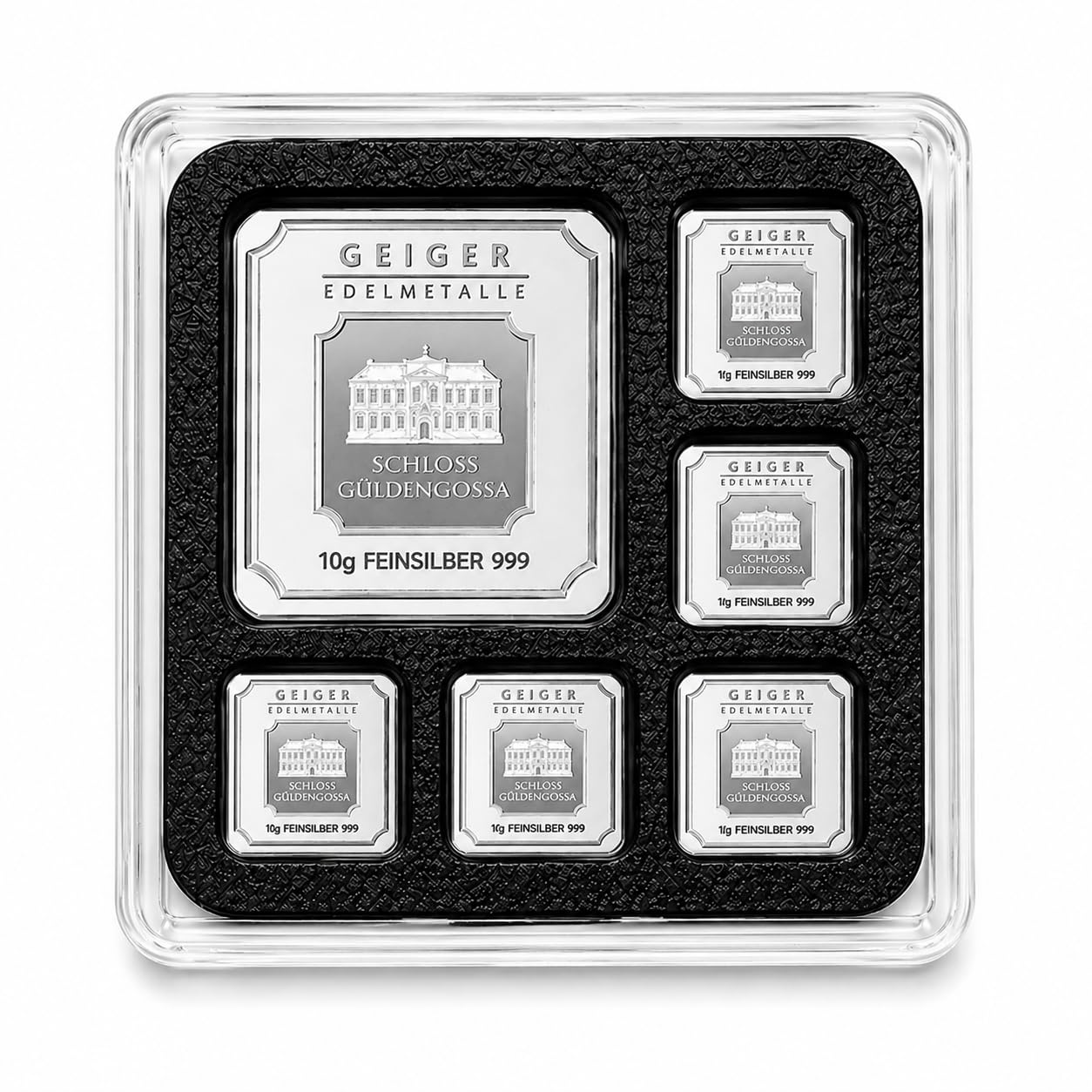 Geiger-Style Bullion Bar Display Case for 10g & 1g Square Bars, Fractional Gold Silver Platinum Storage Organizer, Holds 1x 10g + 5X 1g, Case Only