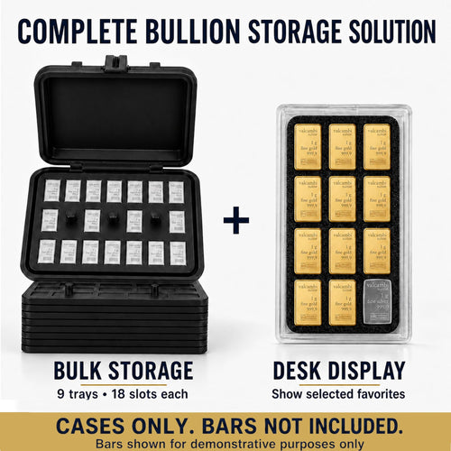 1 Gram Bullion Storage Case Set for CombiBar-Style Bars – Holds 174 Gold Silver Platinum Bars, 12-Slot Display Holder + 162-Slot Organizer, Case Only