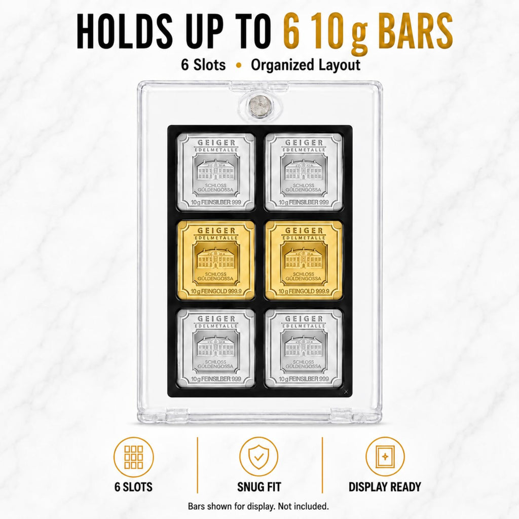 XplrsAttic Geiger Style Square Bar Display Case, Magnetic One Touch Bullion Holder for Gold & Silver Bars, Coin Showcase