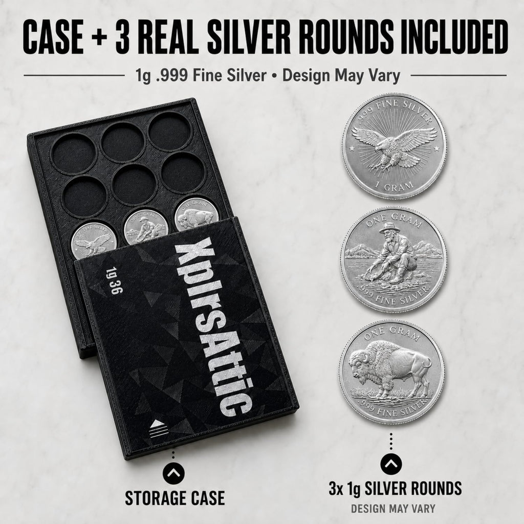 XplrsAttic 1 Gram Round Storage Case - 36-Slot Holder for Gold, Silver & Platinum Bullion Rounds, 15mm Precision Slots with Sliding Cover