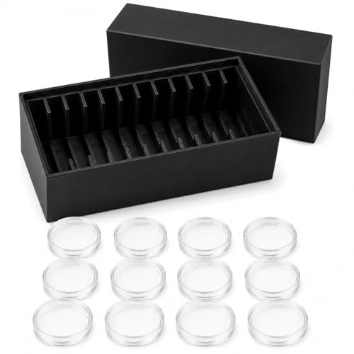 Coin Capsule Storage Box with 12 Capsules – Holds 1 oz Silver Rounds, Morgan Dollars & Peace Dollars up to 40 mm – Bullion & Coin Organizer Case
