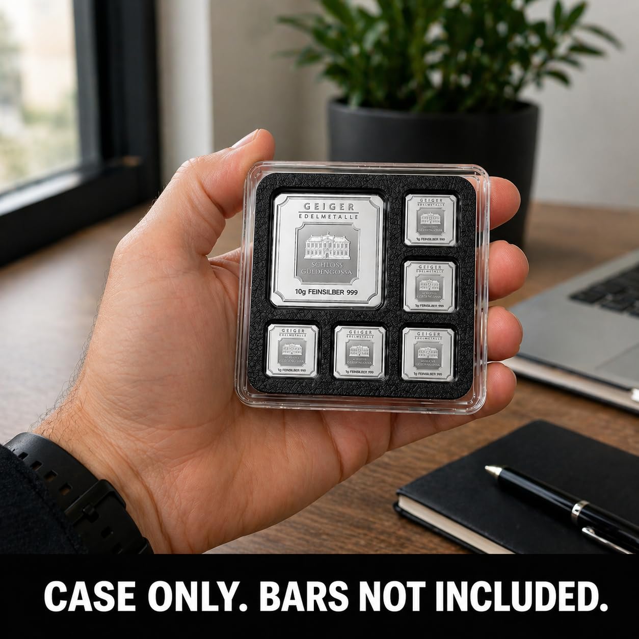 Geiger-Style Bullion Bar Display Case for 10g & 1g Square Bars, Fractional Gold Silver Platinum Storage Organizer, Holds 1x 10g + 5X 1g, Case Only