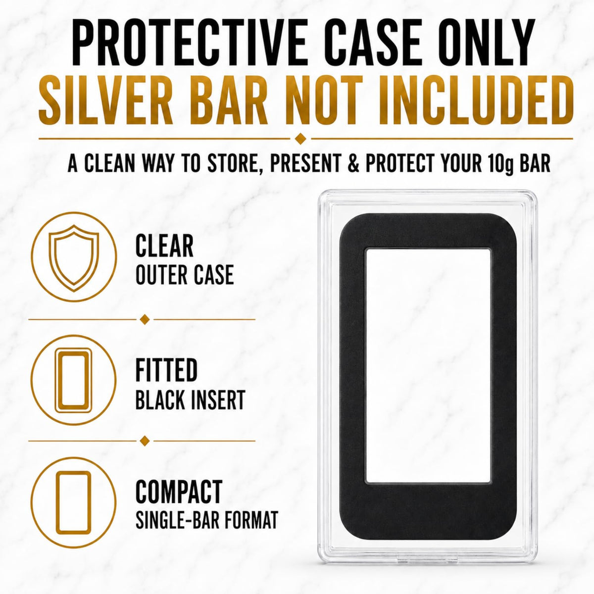 XplrsAttic 10 Gram Silver Bar Protective Case - Clear Display Holder for Valcambi-Style 10g CombiBar, Fitted Black Insert, Single Bar Format, Case Only