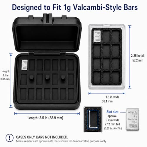 1 Gram Bullion Storage Case Set for CombiBar-Style Bars – Holds 174 Gold Silver Platinum Bars, 12-Slot Display Holder + 162-Slot Organizer, Case Only