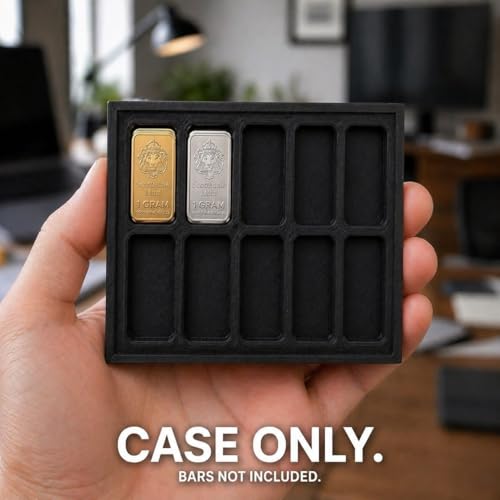 1 Gram Bar Storage Case with Slide Cover, 10-Slot 3D Printed Holder Tray, Holds up to 30 Scottsdale-Style Mini Bars, Compact Black Display Organizer, Case Only