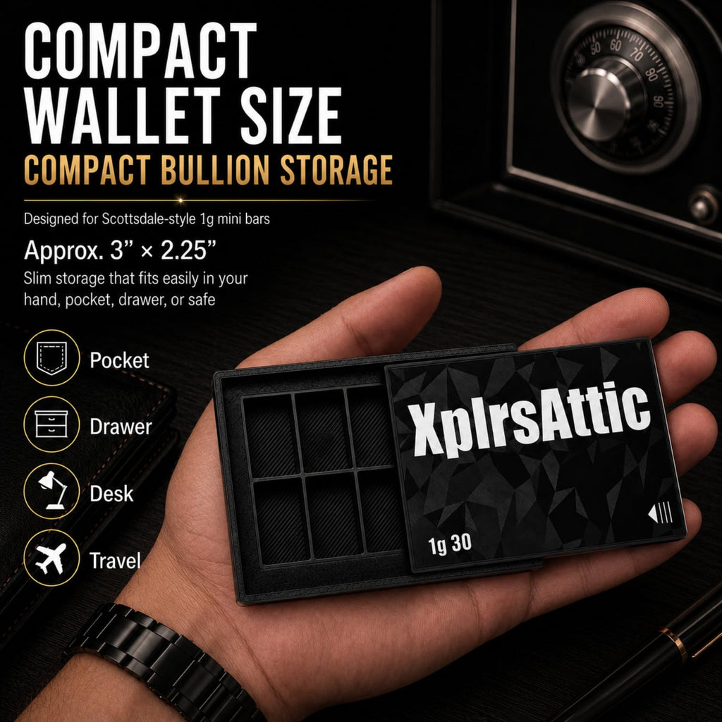 XplrsAttic 1 Gram Bar Storage Case with Slide Cover-10 Slots Tray Holds Up to 30 Scottsdale Style Mini Bars, Compact Bullion Display Organizer, Case Only