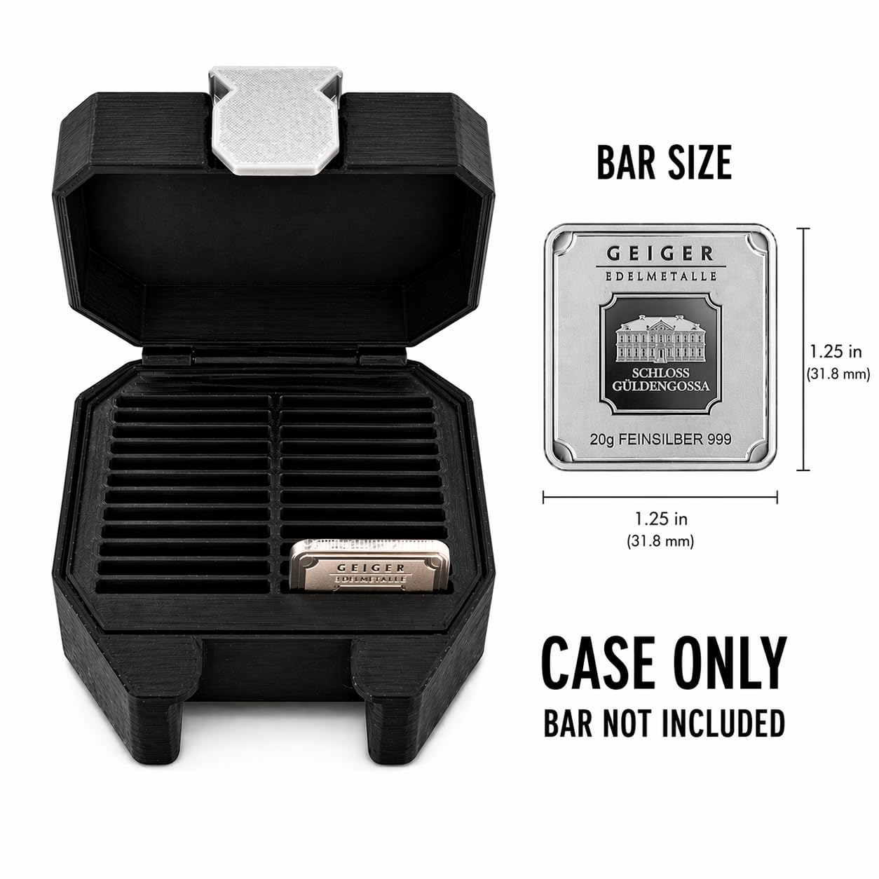 20g Square Bullion Bar Storage Case – 24 Slot Fractional Silver & Gold Bar Holder, Black Collector Display Organizer for 20 Gram Bars, Desk Safe Storage Case Only
