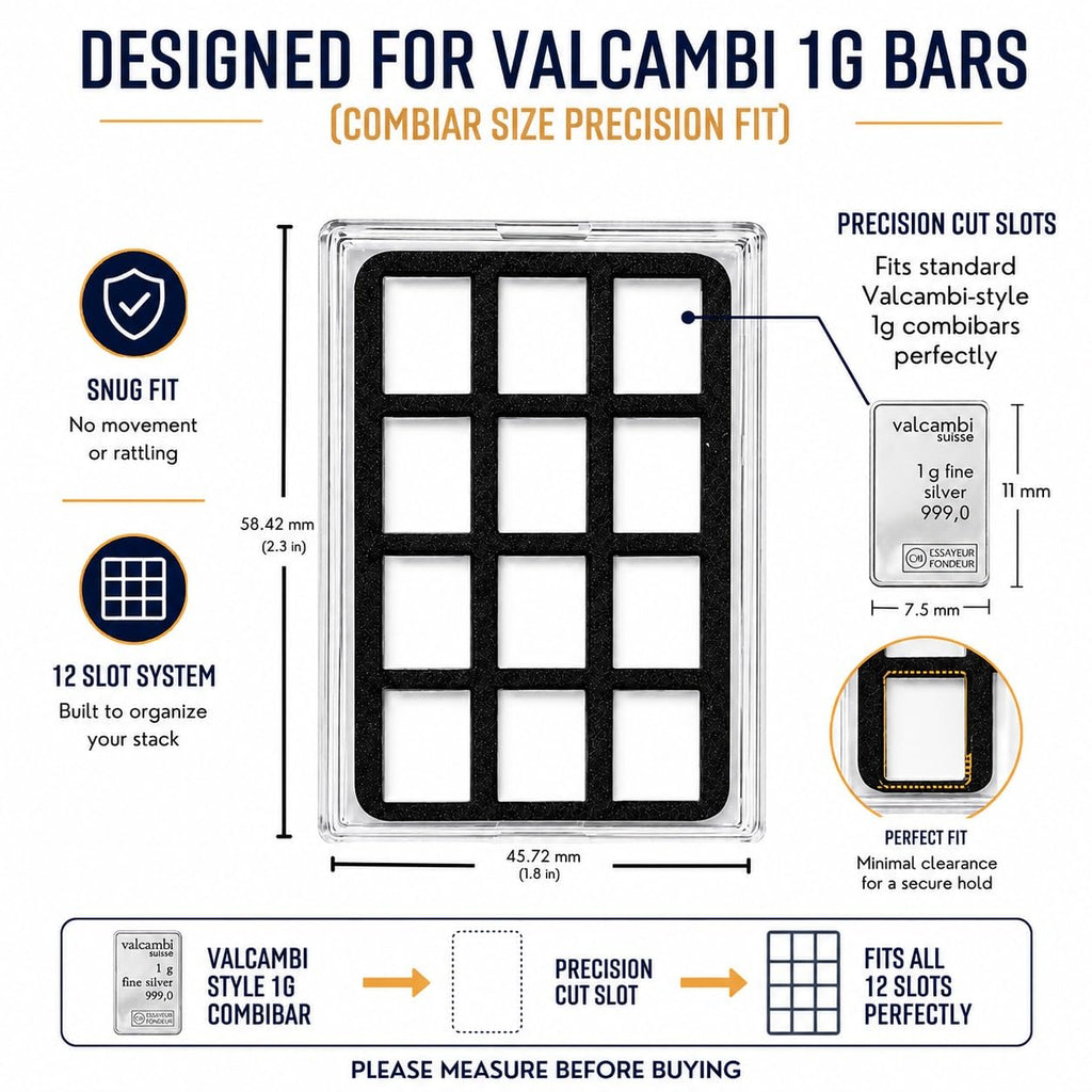 Display Case for Combibars Gold Silver Platinum Bars 1 Gram Holders | Collectible Display Holder for Desk, Office, or Gift