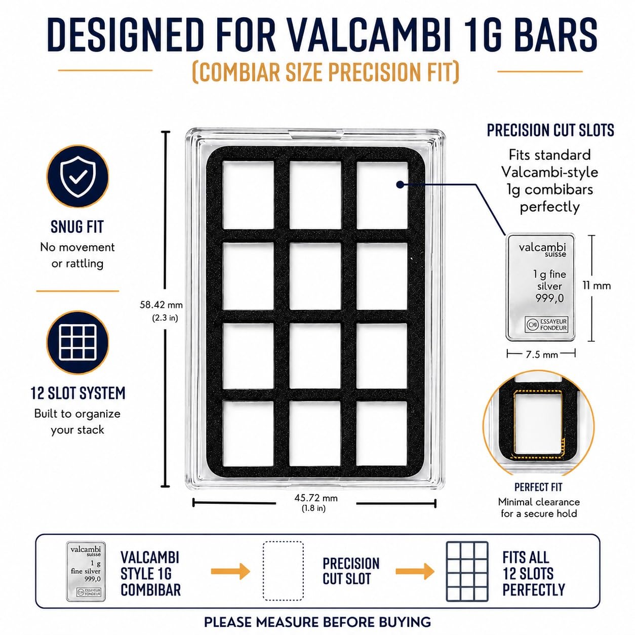 Display Case for Combibars Gold Silver Platinum Bars 1 Gram Holders | Collectible Display Holder for Desk, Office, or Gift