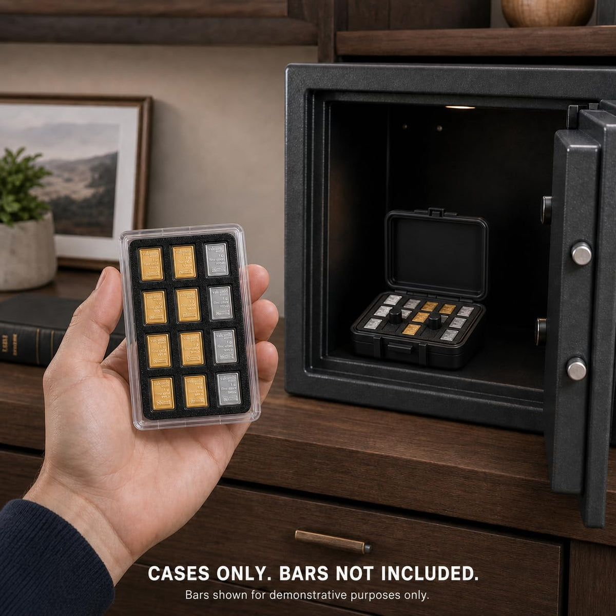 1 Gram Bullion Storage Case Set for CombiBar-Style Bars – Holds 174 Gold Silver Platinum Bars, 12-Slot Display Holder + 162-Slot Organizer, Case Only