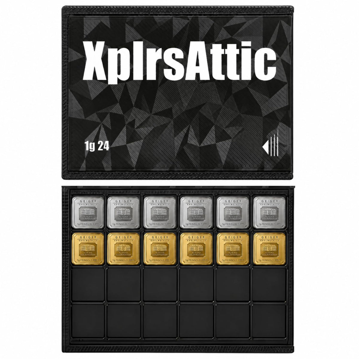 XplrsAttic 1 Gram Bullion Bar Storage Case - 24-Slots Wallet for Geiger-Style Fractional Gold & Silver Bars, Compact Stacker Organizer, Case Only
