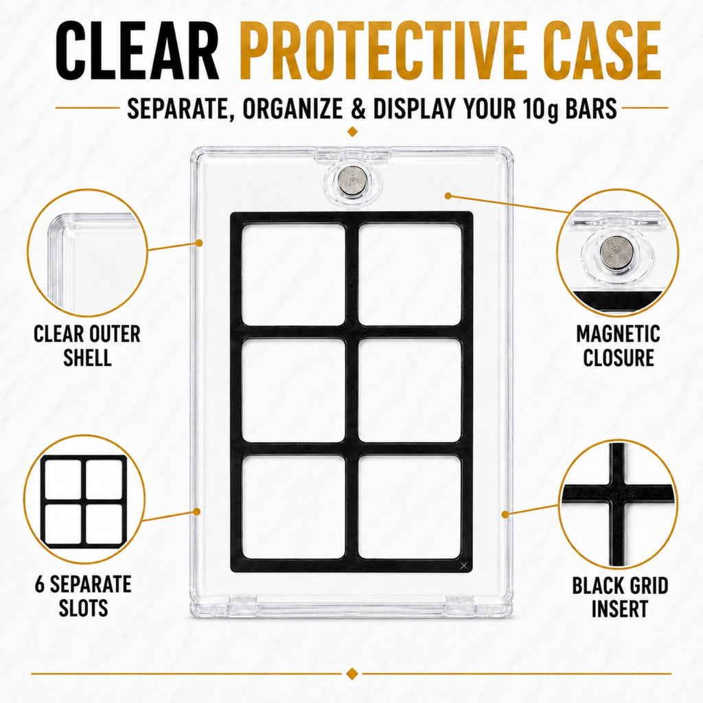 XplrsAttic Geiger Style Square Bar Display Case, Magnetic One Touch Bullion Holder for Gold & Silver Bars, Coin Showcase