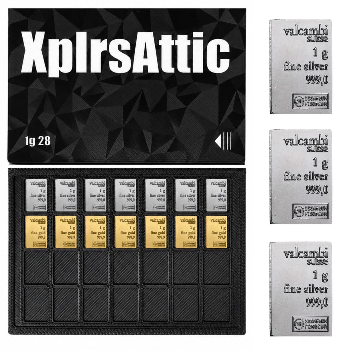 XplrsAttic 1 Gram Bullion Bar Holder Case - 28-Slot Valcambi-Style CombiBar Storage Wallet for Gold Silver Platinum Bars, Stacker Organizer